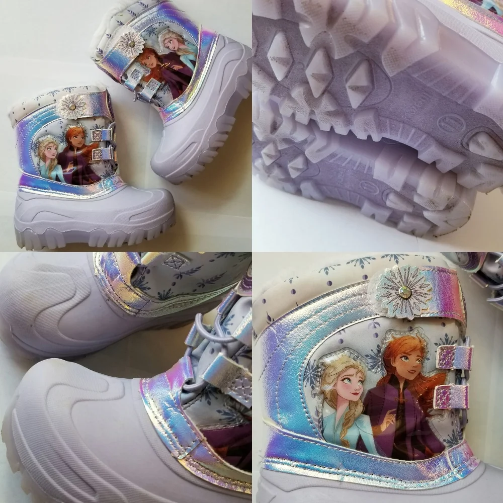❗Disney Frozen Girls Holographic Lilac Snow Boots with Fur Size 11❗